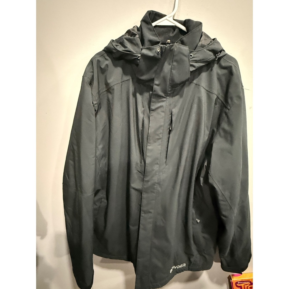Spyder Mens XL Full Zip Hooded Jacket Black Technical Outdoor Shell Coat